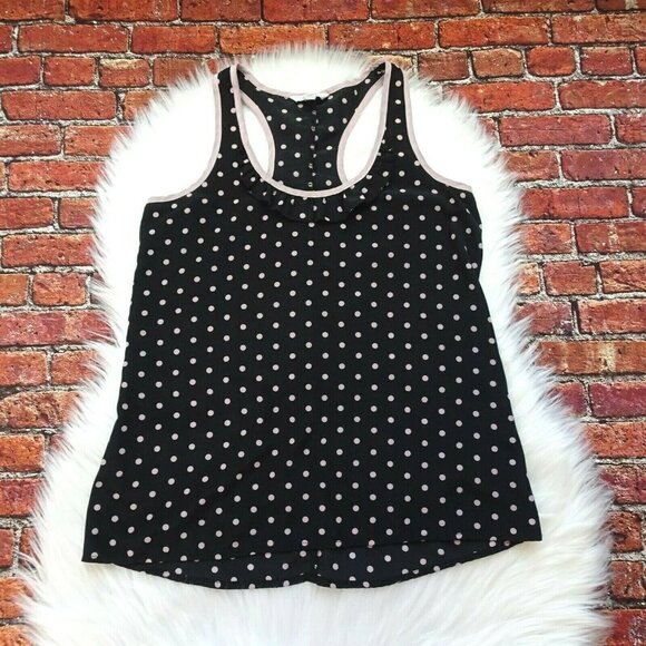 🎯5/$30 Candie's Tank Top Polka Dot Ruffle Black Pink Dip Hem Juniors XS - Picture 1 of 10